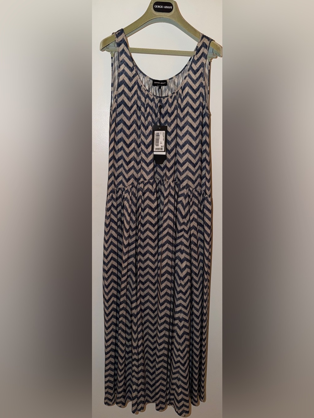Giorgio Armani Blue Matt Satin Chevron Maxi Dress